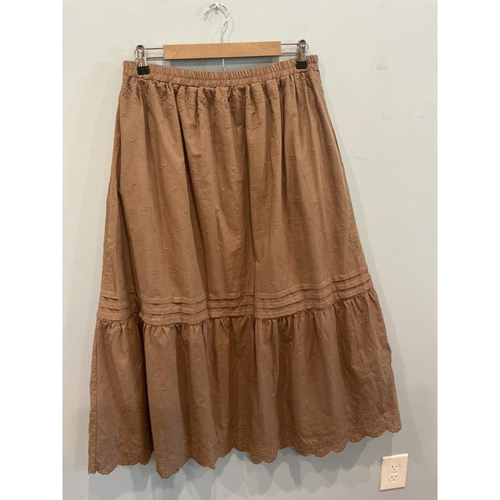 Neuflora Santa Monica Eyelet Tiered Midi Skirt Boho Prairie Cottagecore Size L - Picture 8 of 13